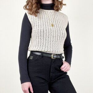 Vintage Handknit Crochet Sweater Vest Oversized Preppy Academia Open Cable Knit